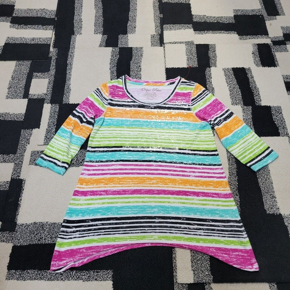 Onqe Shirt‎ Womens PL Multicolor Long Sleeve Casual Blouse Striped Top - Picture 1 of 10